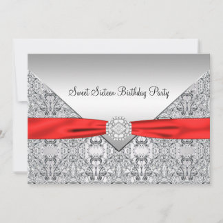 Red Bow Sweet Sixteen Party Invitation