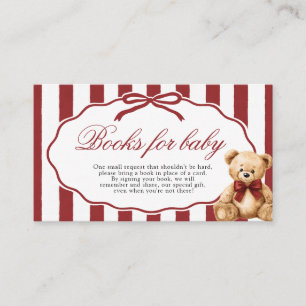 Red Bow Teddy Bear Baby Shower Books For Baby Enclosure Card