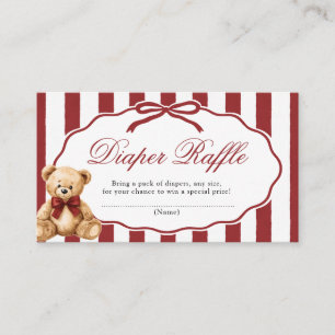Red Bow Teddy Bear Baby Shower Diaper Raffle Enclosure Card