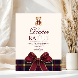 Red Bow Teddy Bear Plaid Diaper raffle Poster