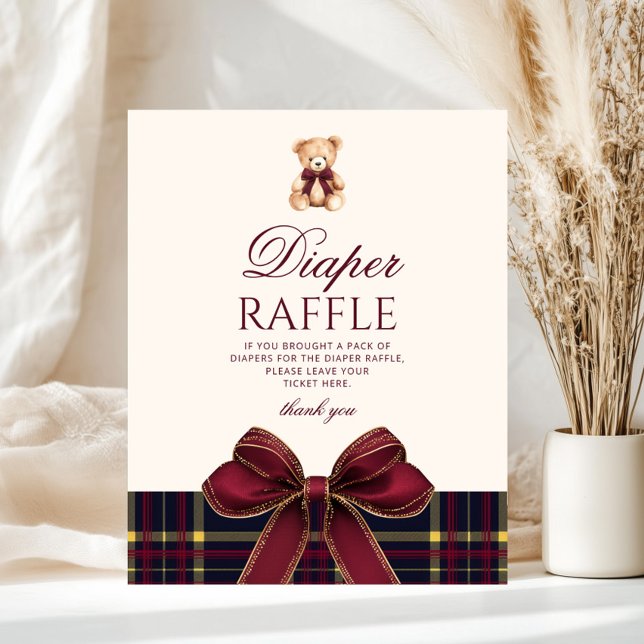 Red Bow Teddy Bear Plaid Diaper raffle Poster (Creator Uploaded)