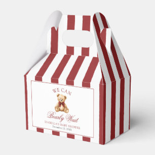 Red Bow Teddy Bear We Can Bearly Wait Baby Shower Favour Box