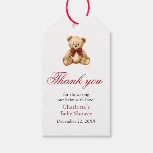 Red Bow Teddy Bear We Can Bearly Wait Baby Shower Gift Tags