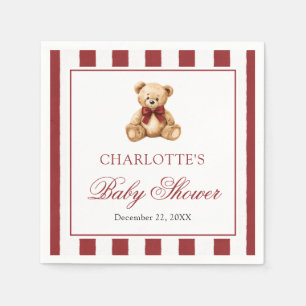Red Bow Teddy Bear We Can Bearly Wait Baby Shower Napkin