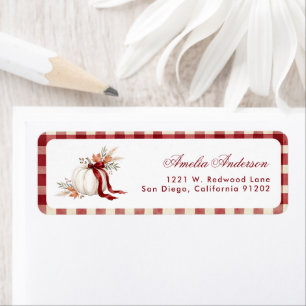 Red bow thanksgiving Pumpkin Return Address Label