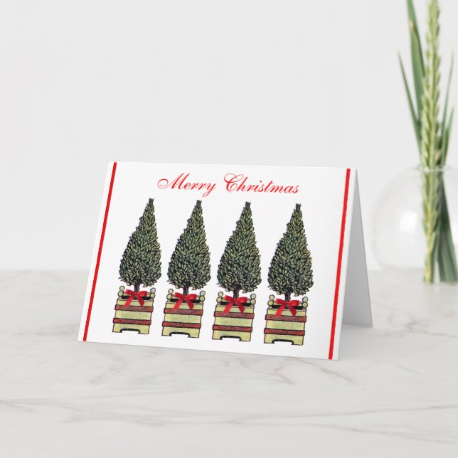 Red Bow Topiary Christmas Tree Elegant Classic Holiday Card (Front)