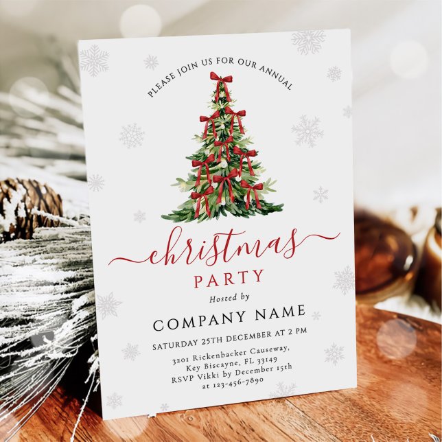 Red Bow Traditional Tree Christmas Party Invitation (Creator Uploaded)