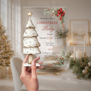 Red bow tree clear luxury Christmas Party Acrylic Invitations