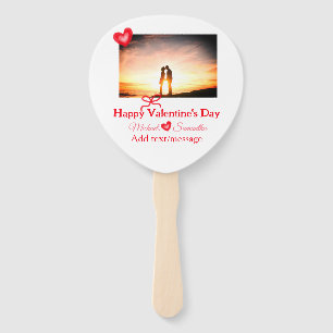 Red bow valentine's day add photo name heart love  hand fan