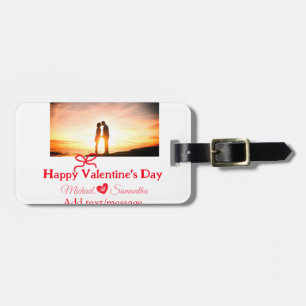 Red bow valentine's day add photo name heart love luggage tag
