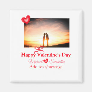 Red bow valentine's day add photo name heart love  magnet