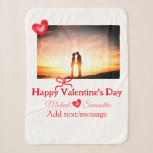 Red bow valentine's day add photo name heart love  sherpa blanket