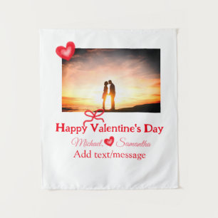 Red bow valentine's day add photo name heart love tapestry