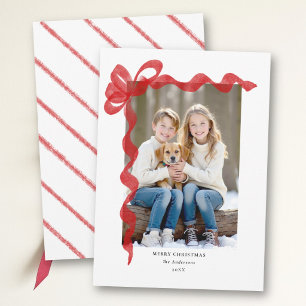 Red Bow Wavy Hand Drawn Bold Chic Photo Christmas Holiday Card