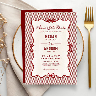 Red bow wedding invitation