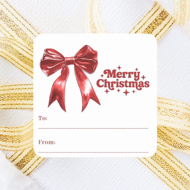Red bow white modern Christmas gift wrapping Square Sticker (Creator Uploaded)