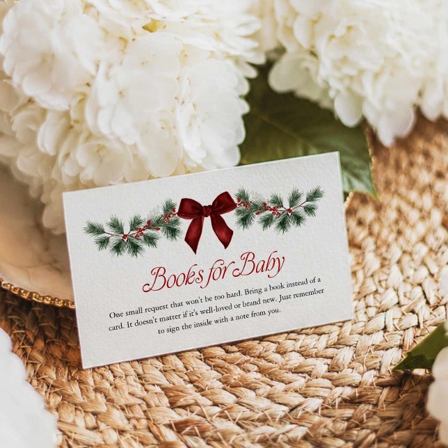 Red Bow Winter Books for Baby Card (Christmas Baby Shower Books for Baby Card)