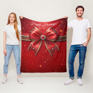 Red Bow with Pearls and Jewels Fleece Blanket