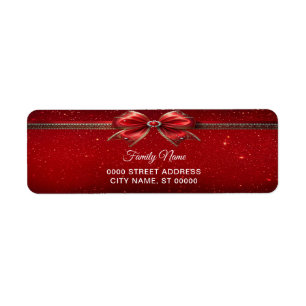 Red Bow with Pearls and Jewels Return Address