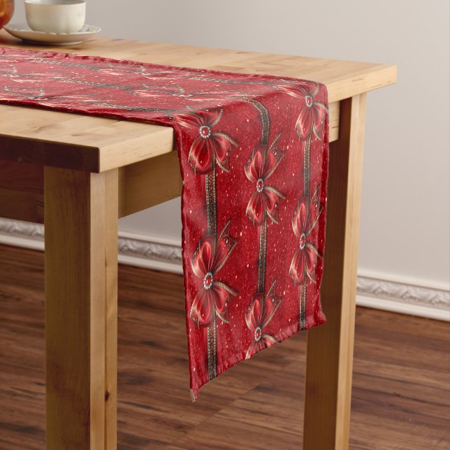 Red Bow with Pearls Table Runner (In Situ)