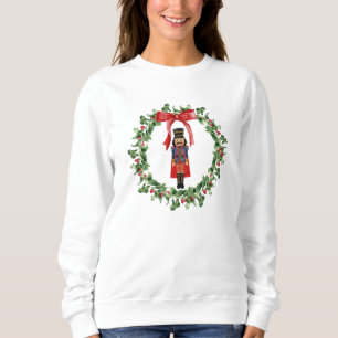 Red Bow Wreath & Nutcracker Christmas Sweatshirt