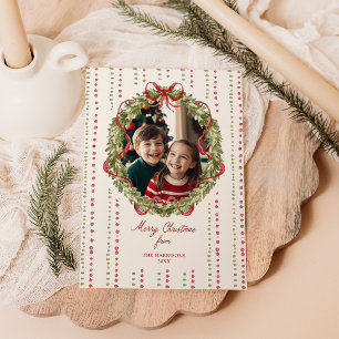 Red Bow Wreath Photo  Holiday Card