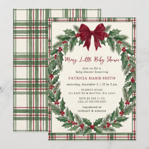 Red Bow Wreath Winter Christmas Baby Shower Invitation