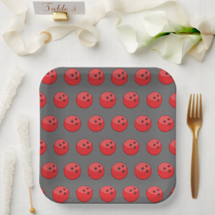 Red Bowling Ball Pattern Paper Plate