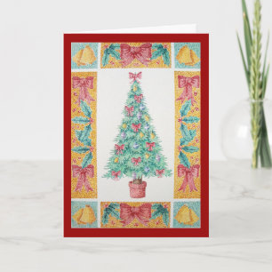 red bows and bells on tree for christmas holiday card