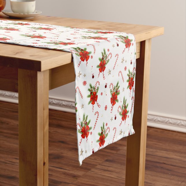 Red Bows And Candy Canes Short Table Runner (In Situ)