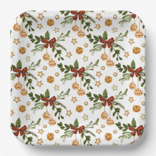 Red Bows and Jingle Bells Paper Plate