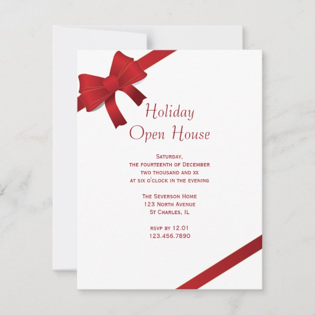 Red Bows Holiday Open House Party Invitation (Front)