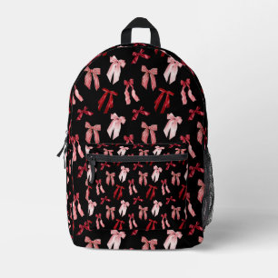 Red bows on black background  printed backpack