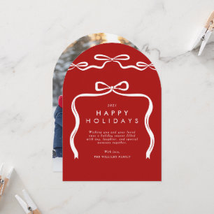 Red Bows Ribbon Arch Christmas Holiday Photo Card