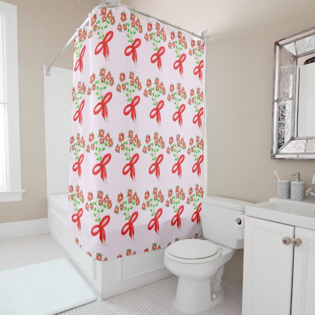Red Bows Shower Curtain (In Situ)