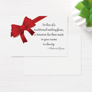 Red Bows Winter Wedding Charity Favour Card