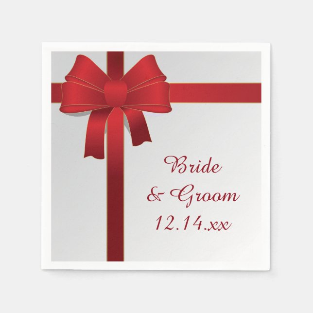 Red Bows Winter Wedding Napkin (Front)
