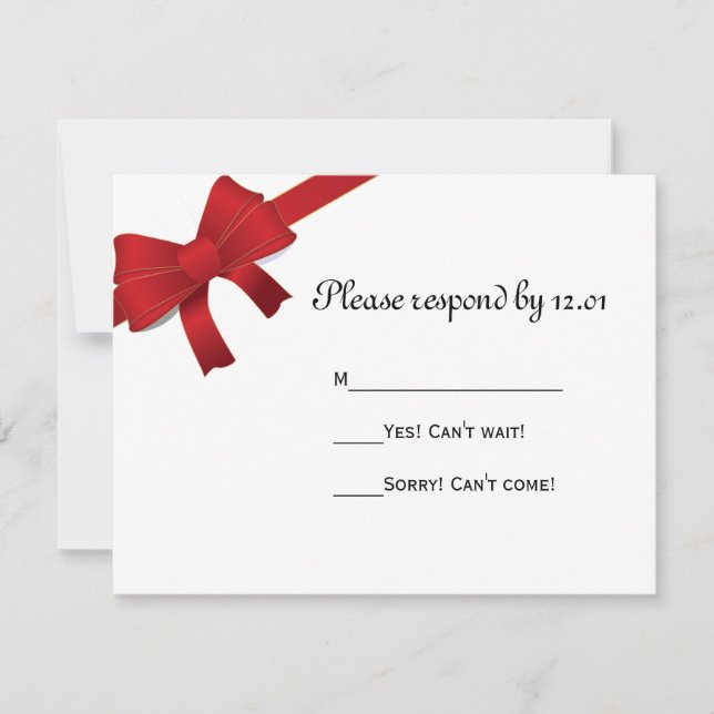 Red Bows Winter Wedding RSVP Response Card (Front)