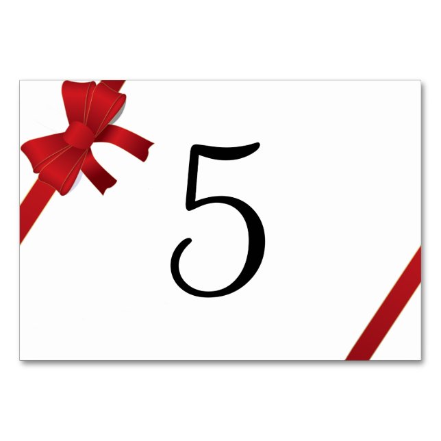 Red Bows Winter Wedding Table Numbers (Front)
