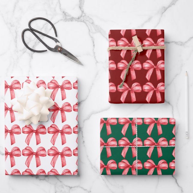 Red bows wrapping paper. Gift wrapping.  Paper Sheet (Front)