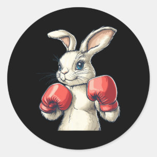 Red Boxing Gloves And Cute Bunny Costume  Classic Round Sticker