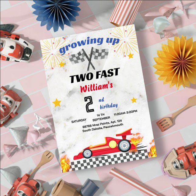 red boy cars Race Car two fast 2nd birthday Invitation (Creator Uploaded)