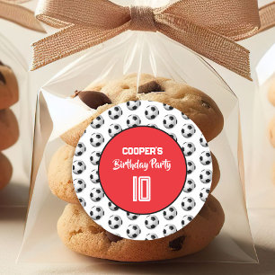 Red Boy Soccer Birthday Party Classic Round Sticker