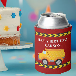 Red Boys Birthday Party Custom Dump Truck Can Cooler