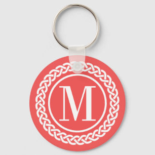 Red Braided Frame Monogrammed Key Ring