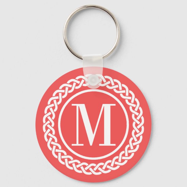 Red Braided Frame Monogrammed Key Ring (Front)
