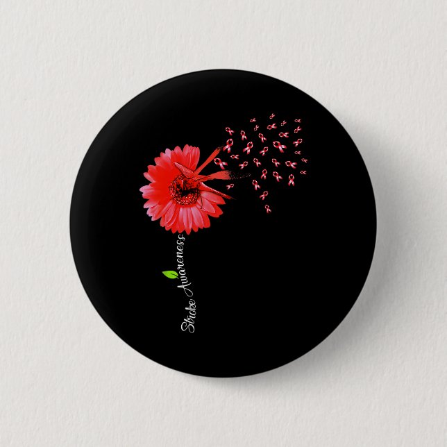 Red Brain Aneurysm Awareness Support Stroke  6 Cm Round Badge (Front)