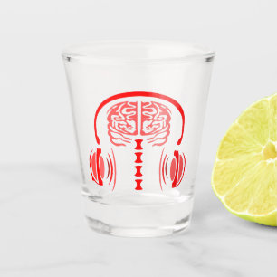 Red Brain Listening to Loud Music Shot Glass