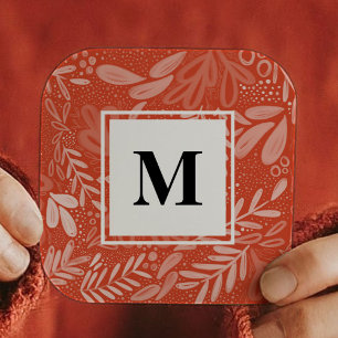 Red Bramble   Festive Botanical Monogram Square Sticker