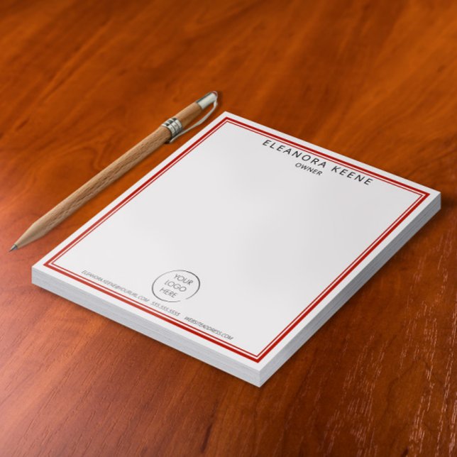 Red Branded Logo, Name, and Contact Info Business Notepad (Creator Uploaded)